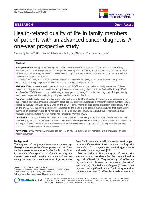 (PDF) Health-related quality of life in family members of patients with ...
