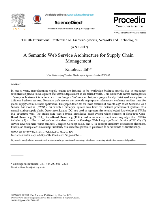 (PDF) A Semantic Web Service Architecture for Supply Chain Management