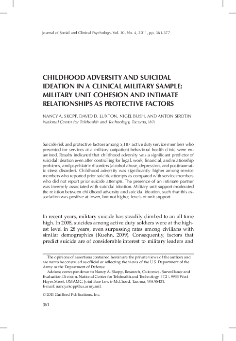 (PDF) Childhood Adversity and Suicidal Ideation in a Clinical Military ...
