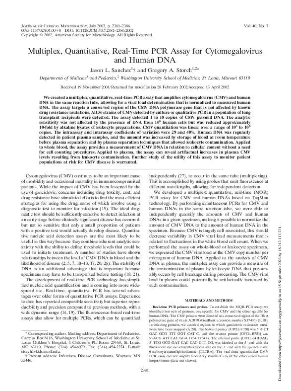 (PDF) Multiplex, Quantitative, Real-Time PCR Assay for Cytomegalovirus ...