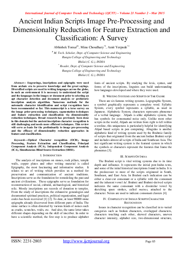 (PDF) Ancient Indian Scripts Image Pre-Processing and Dimensionality ...