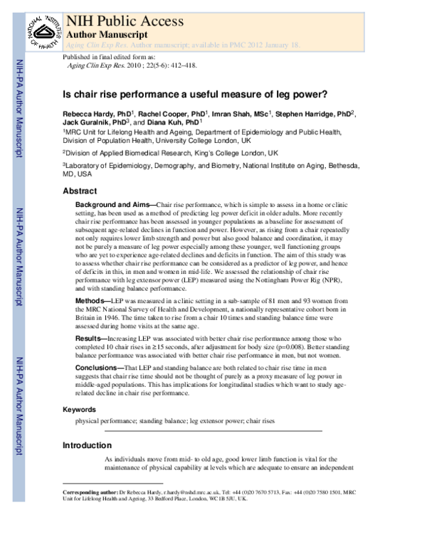 (PDF) Is chair rise performance a useful measure of leg power?