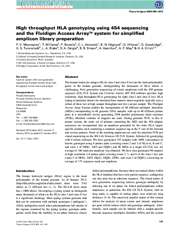 (PDF) High throughput HLA genotyping using 454 sequencing and the ...