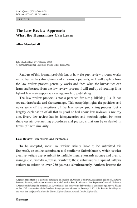 (PDF) The Law Review Approach: What the Humanities Can Learn