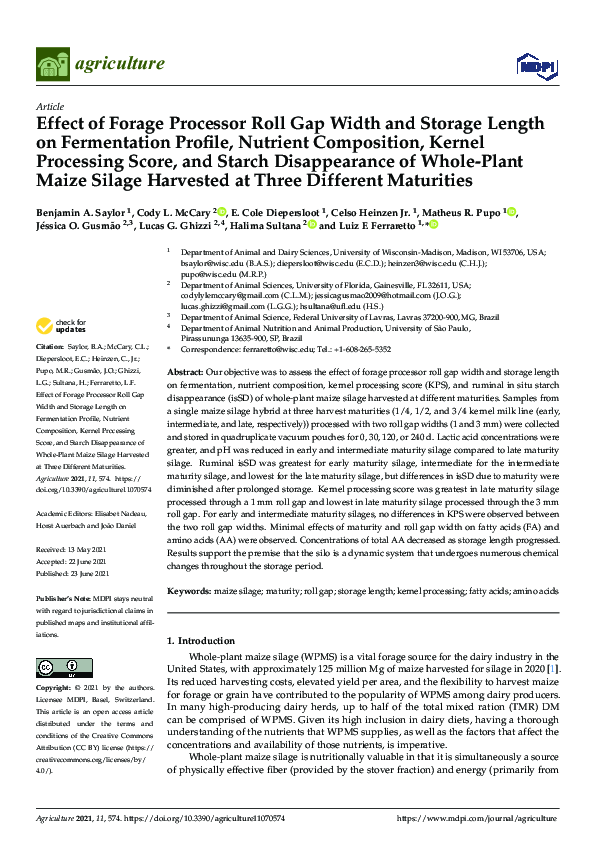 (PDF) Effect of Forage Processor Roll Gap Width and Storage Length on ...