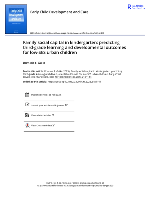 (PDF) Family Social Capital in Kindergarten: Predicting Third-Grade ...