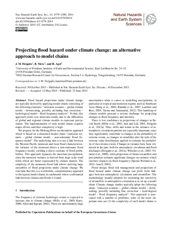 (PDF) Projecting flood hazard under climate change: an alternative ...