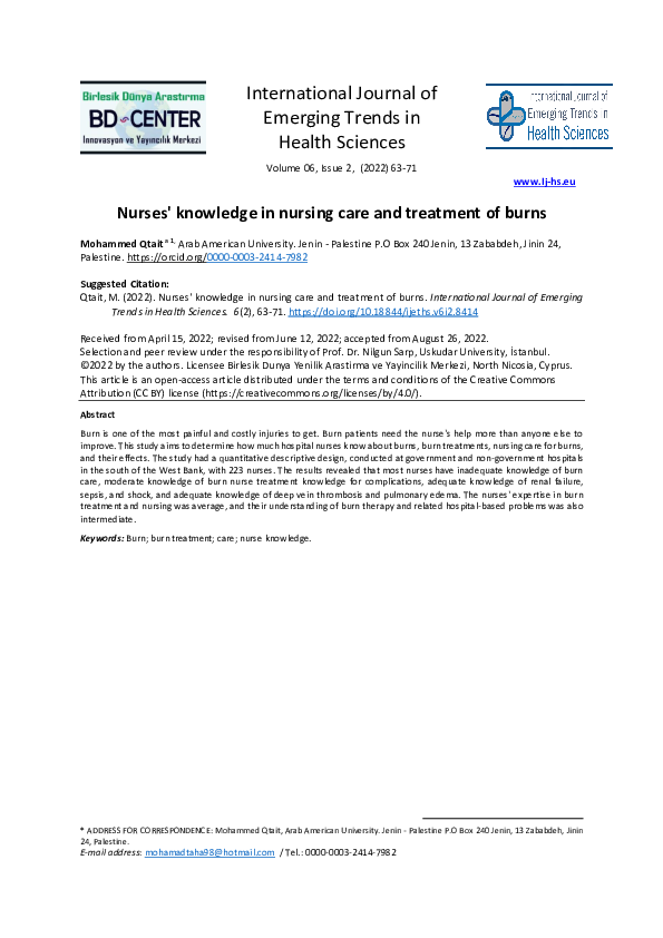 (PDF) Nurses' knowledge in nursing care and treatment of burns