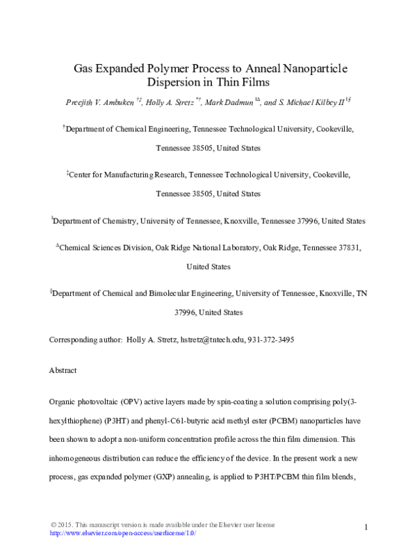 (PDF) Gas expanded polymer process to anneal nanoparticle dispersion in ...