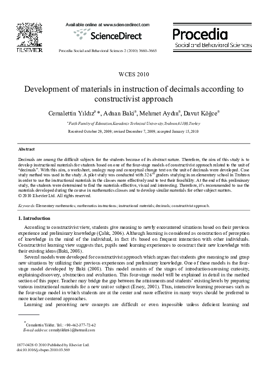 (PDF) Development of materials in instruction of decimals according to ...