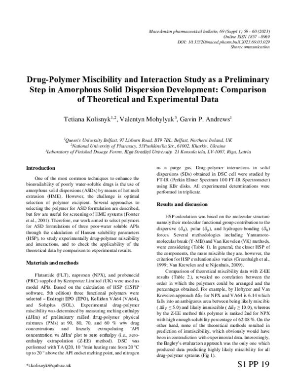 (PDF) Drug-Polymer Miscibility and Interaction Study as a Preliminary ...