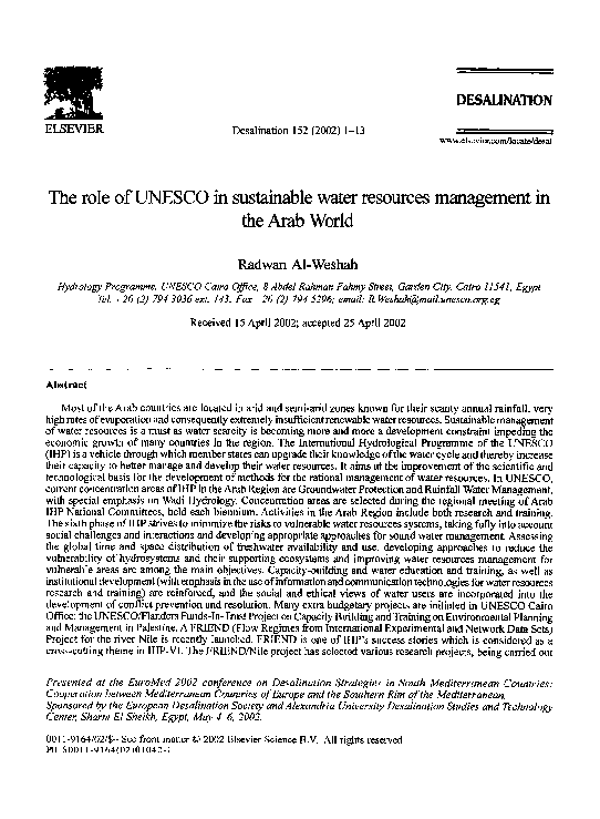 (PDF) The role of UNESCO in sustainable water resources management in ...