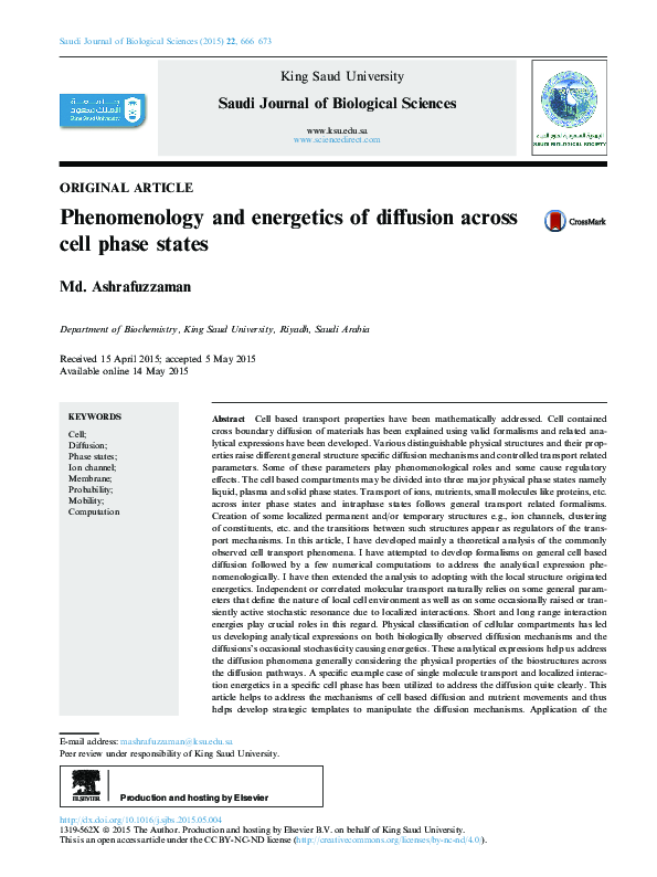 (PDF) Phenomenology and energetics of diffusion across cell phase ...