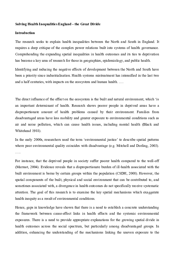 (DOC) Solving Health Inequalities England -the Great Divide