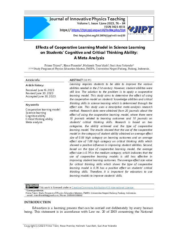(PDF) Effects of Cooperative Learning Model in Science Learning on ...