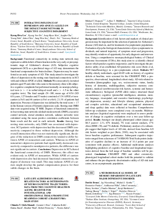 (PDF) Interactive Influence of Depression and APOE-E4 Allele on the ...