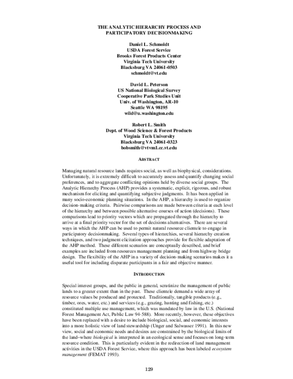 (PDF) The analytic hierarchy process and participatory decision making