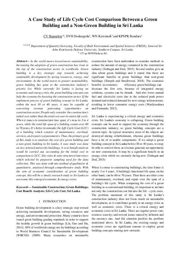 (PDF) A Case Study of Life Cycle Cost Comparison Between a Green ...