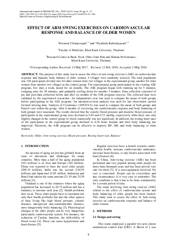 (PDF) Effect of Arm Swing Exercises on Cardiovascular Response and ...