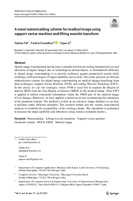 (PDF) A novel watermarking scheme for medical image using support ...