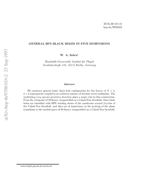 (PDF) General BPS Black Holes in Five Dimensions