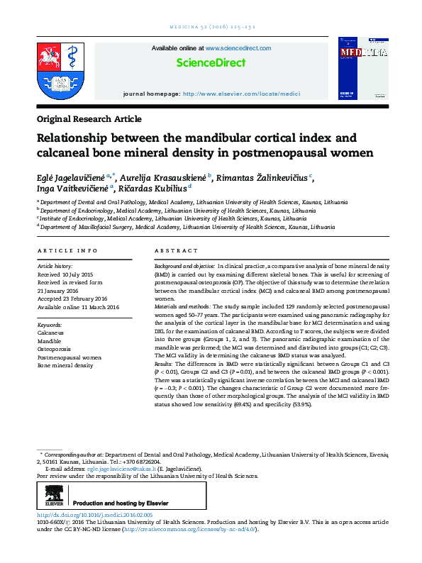 (PDF) Relationship between the mandibular cortical index and calcaneal ...