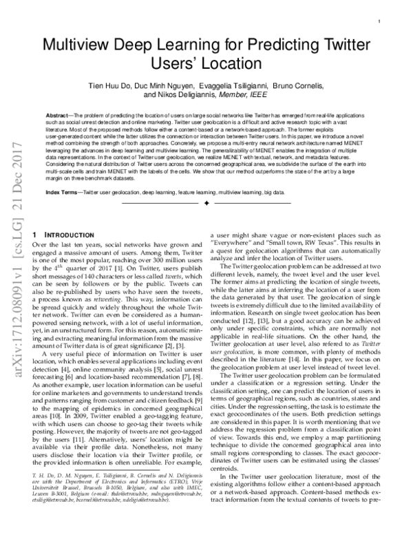 (PDF) Multiview Deep Learning for Predicting Twitter Users' Location