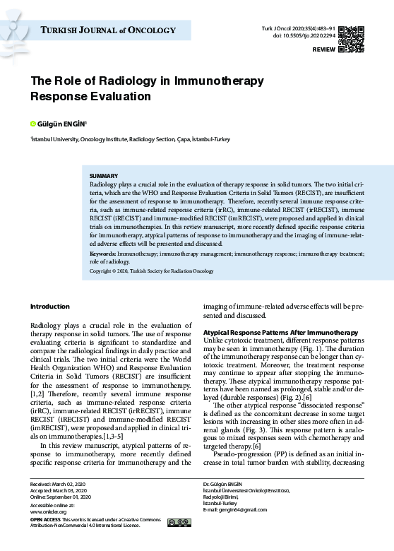 (PDF) The Role of Radiology in Immunotherapy Response Evaluation