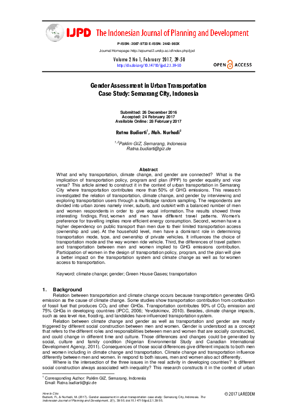(PDF) Gender Assessment in Urban Transportation Case Study: Semarang ...