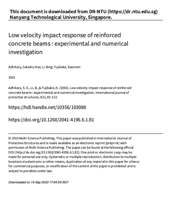 (PDF) Low Velocity Impact Response of Reinforced Concrete Beams ...