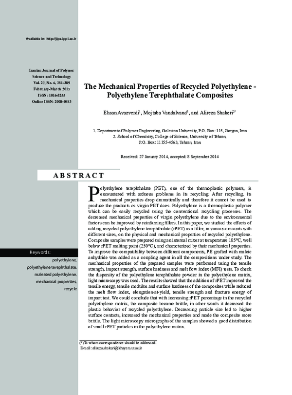 (PDF) The Mechanical Properties of Recycled Polyethylene-Polyethylene ...