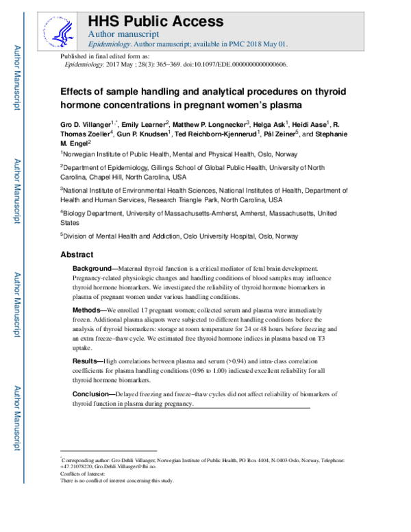 (PDF) Effects of Sample Handling and Analytical Procedures on Thyroid ...