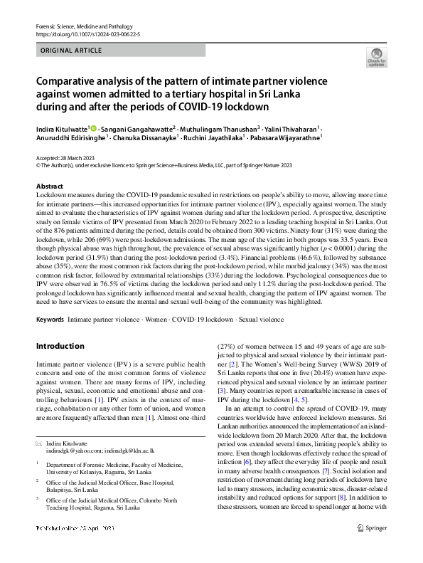 (PDF) Comparative analysis of the pattern of intimate partner violence ...