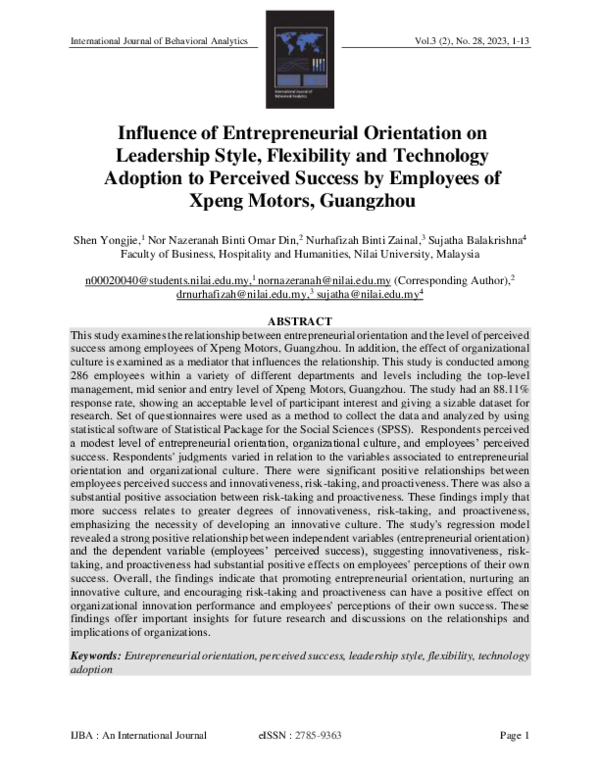 (PDF) INFLUENCE OF ENTREPRENEURIAL ORIENTATION ON LEADERSHIP STYLE ...