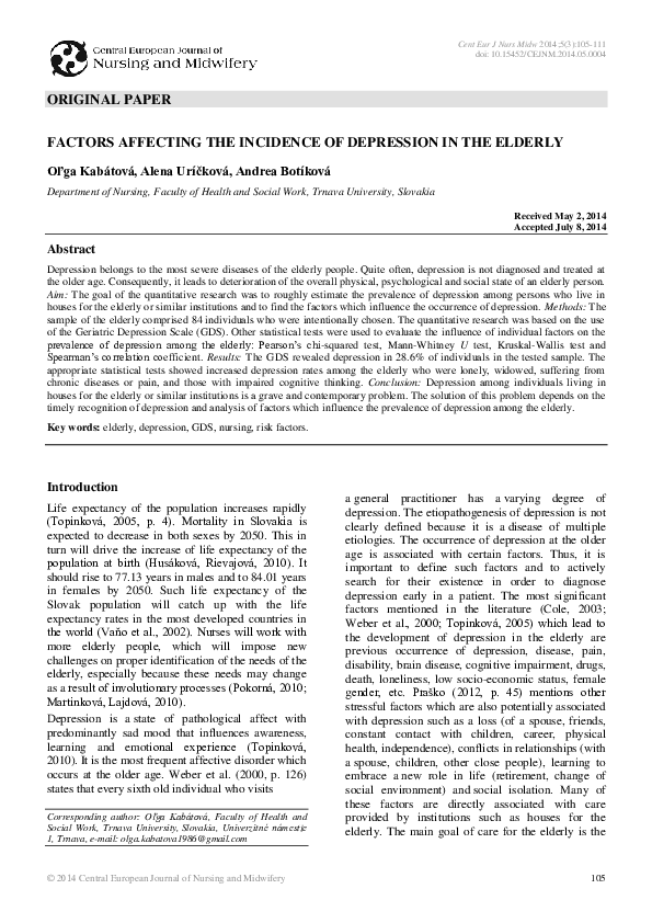 (PDF) Factors affecting the incidence of depression in the elderly