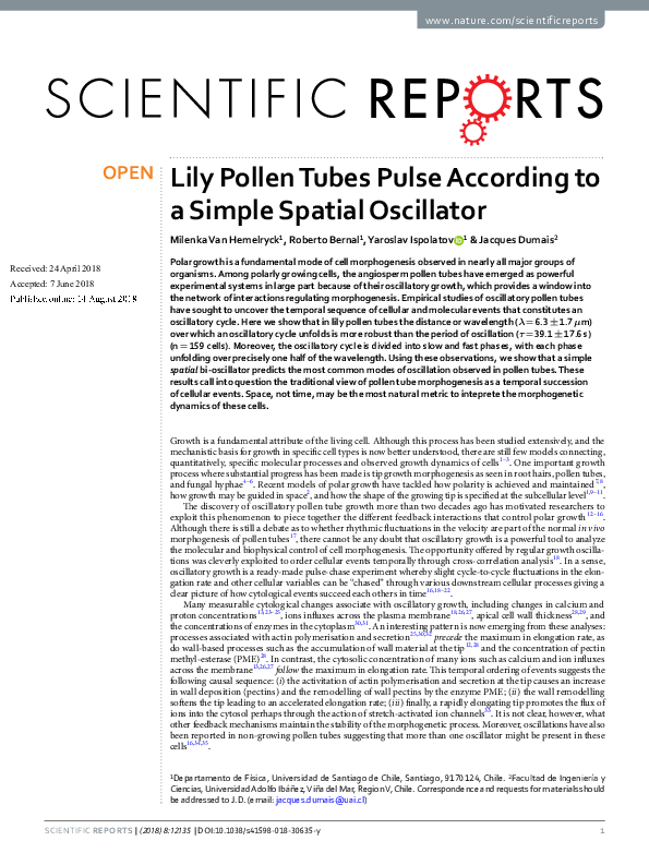 (PDF) Lily Pollen Tubes Pulse According to a Simple Spatial Oscillator