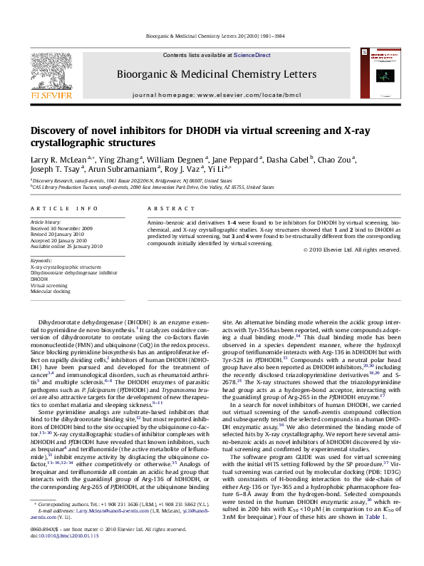 (PDF) Discovery of novel inhibitors for DHODH via virtual screening and ...