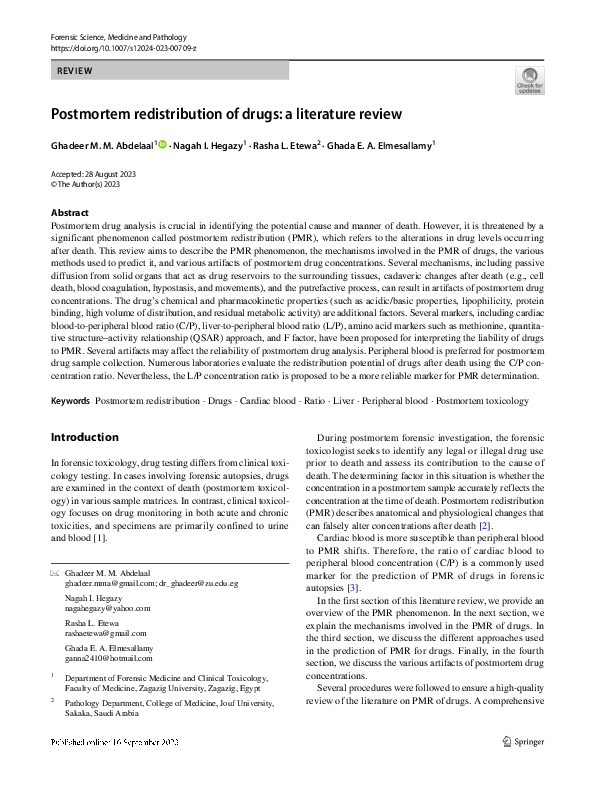 (PDF) Postmortem redistribution of drugs: a literature review