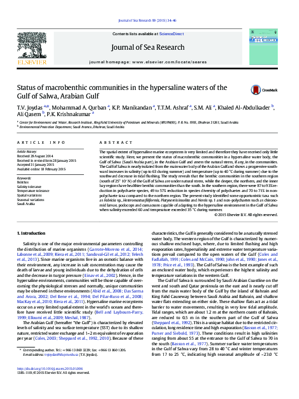 (PDF) Status of macrobenthic communities in the hypersaline waters of ...