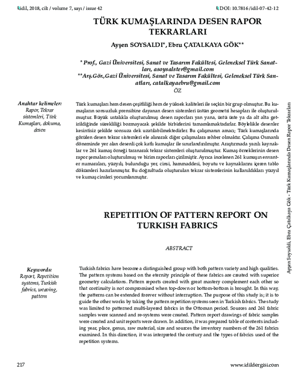 (PDF) Repetition of Pattern Report on Turkish Fabrics
