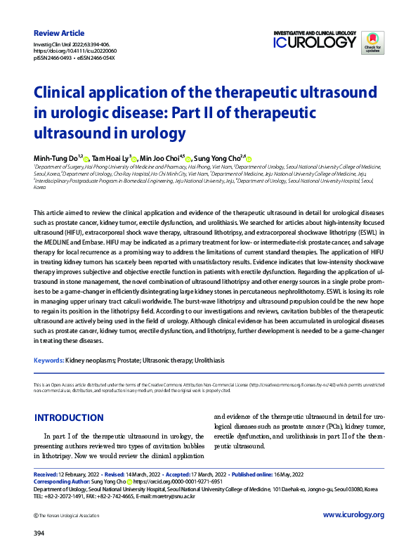 (PDF) Clinical application of the therapeutic ultrasound in urologic ...