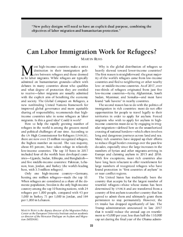 (PDF) Can Labor Immigration Work for Refugees?