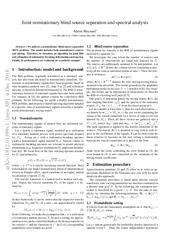 (PDF) Joint nonstationary blind source separation and spectral analysis