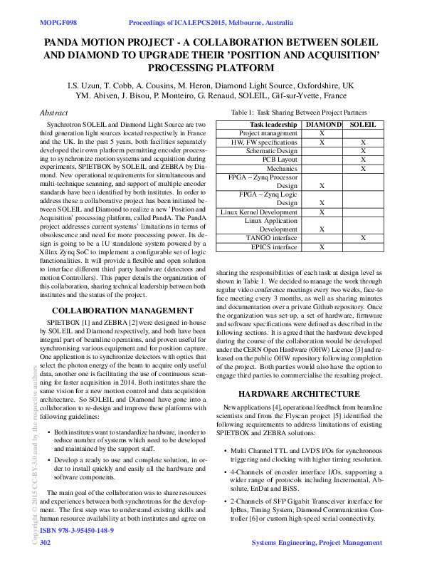 (PDF) PandA Motion Project - A Collaboration Between SOLEIL and Diamond ...