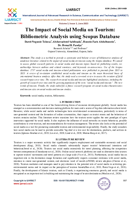 (PDF) The Impact of Social Media on Tourism: Bibliometric Analysis ...