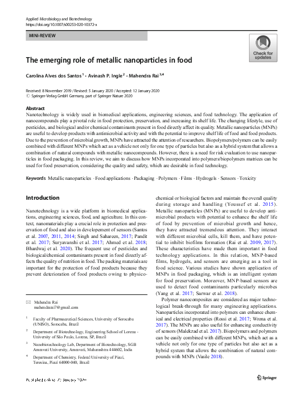 (PDF) The emerging role of metallic nanoparticles in food