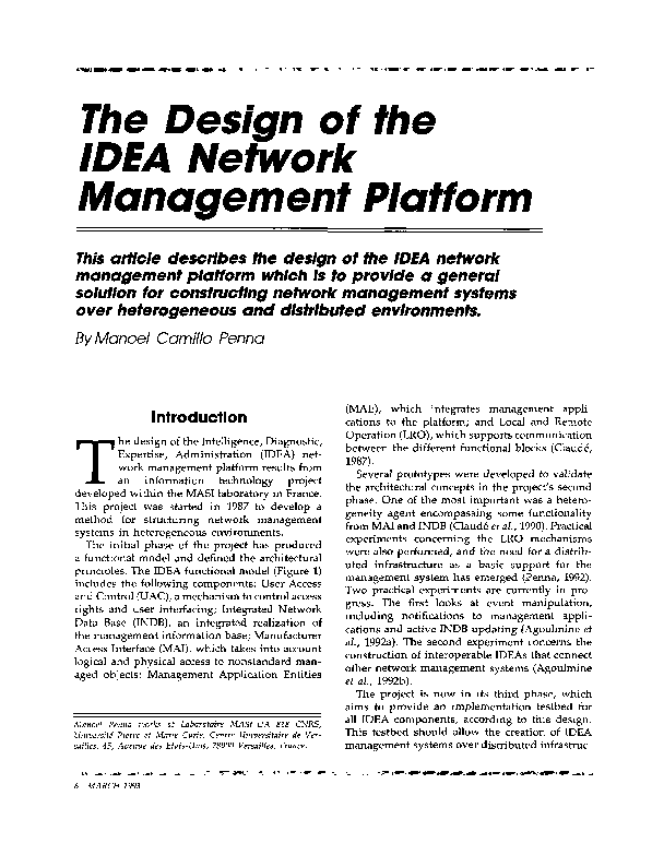 (PDF) The design of the idea network management platform