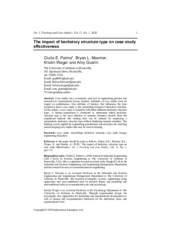 (PDF) The impact of backstory structure type on case study effectiveness