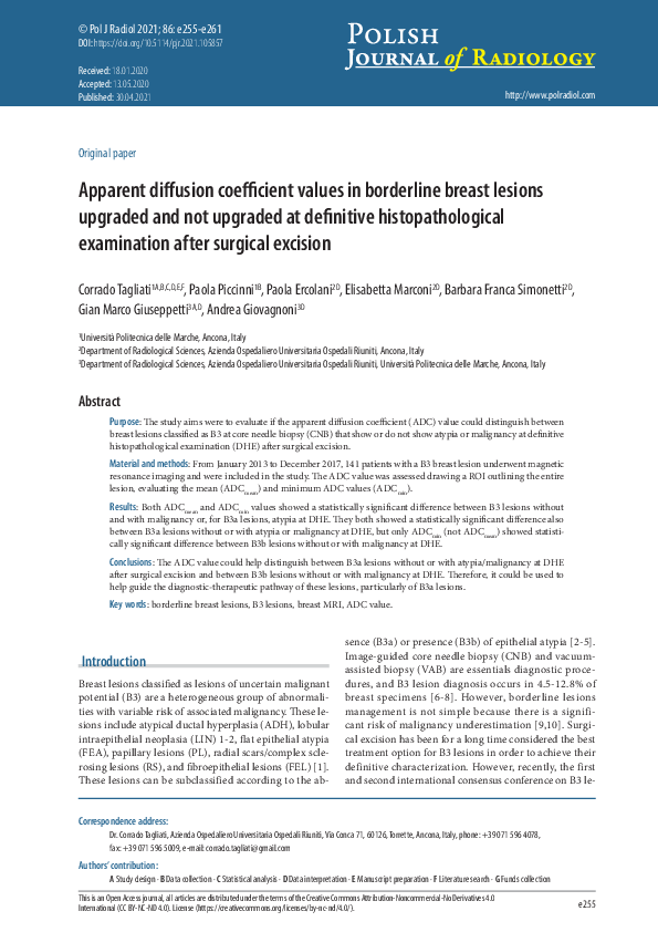 (PDF) Apparent diffusion coefficient values in borderline breast ...