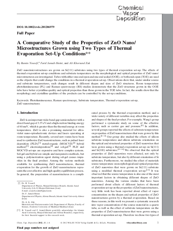 (PDF) A Comparative Study of the Properties of ZnO Nano/Microstructures ...